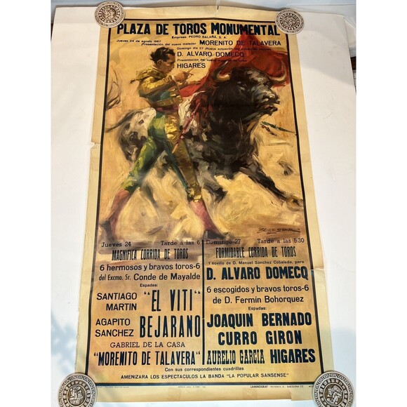 Vintage Original Morenito De Talavera 1967 Plaza De Toros Monumental Poster
